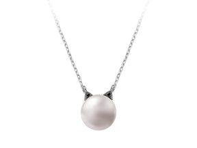 Birgie 8K Weißgold Halskette mit schwarzen Diamanten und Perle