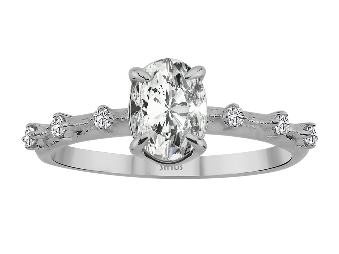 Birgie Diamant-Solitärring mit ovalem Schliff und Akzentdiamanten