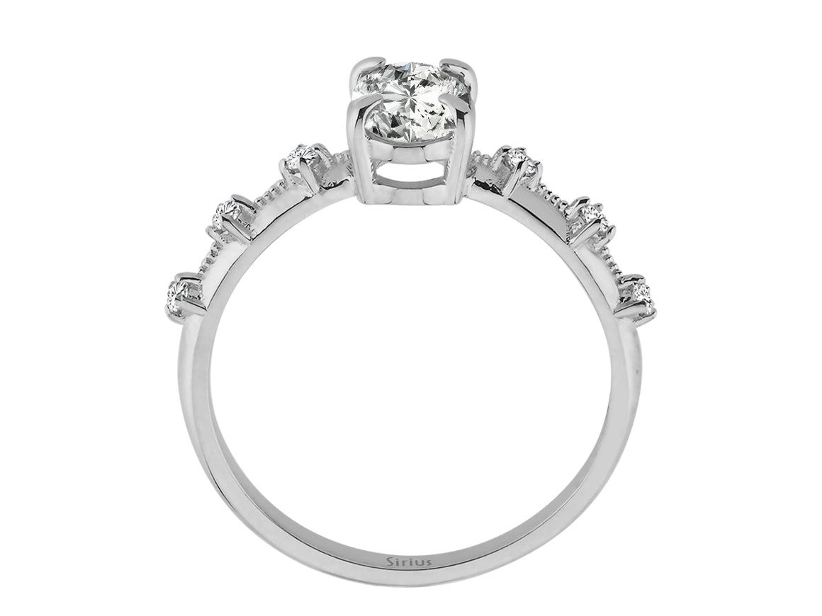 Birgie Diamant-Solitärring mit ovalem Schliff und Akzentdiamanten