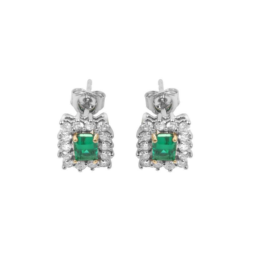 Diamond and Octagon Cut Emerald Earrings