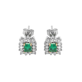 Diamond and Octagon Cut Emerald Earrings