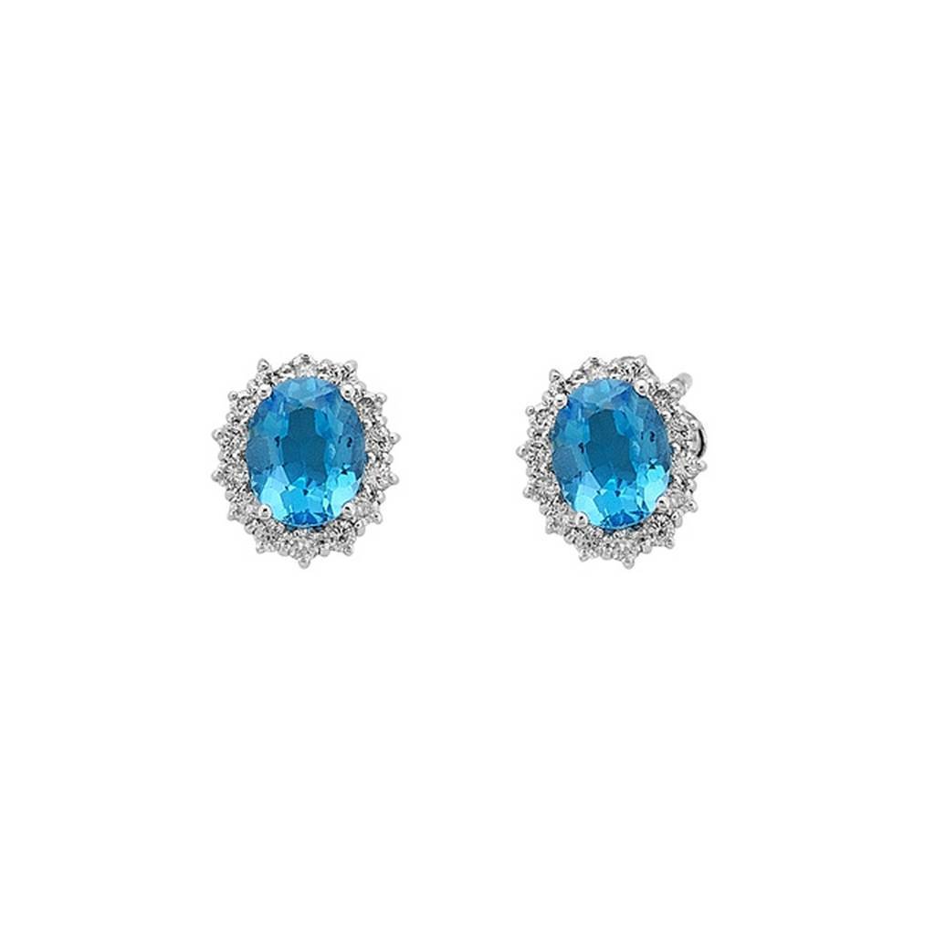 Diamond and Oval Cut Blue Topaz Earrings