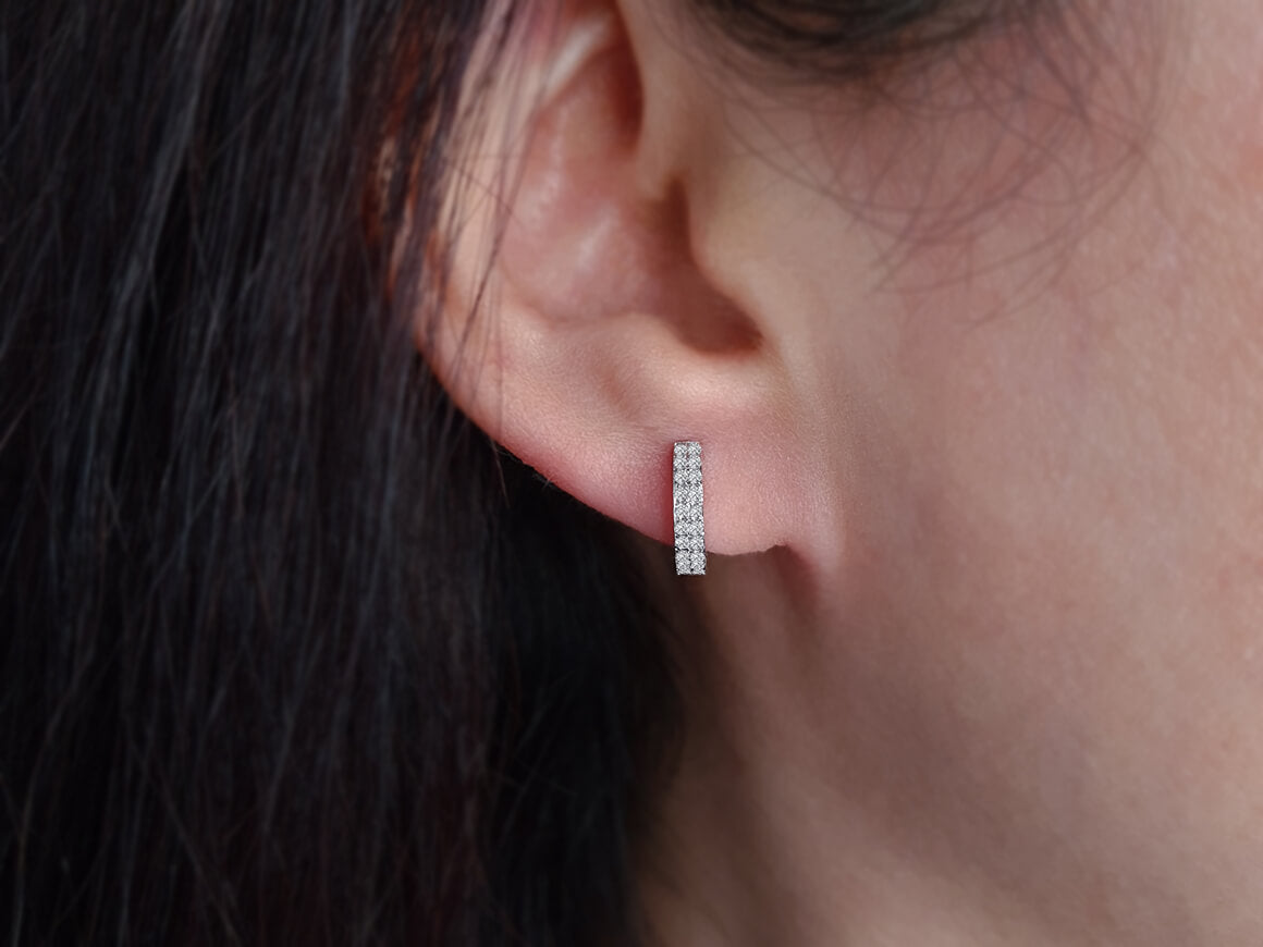 Double row diamond hoop earrings