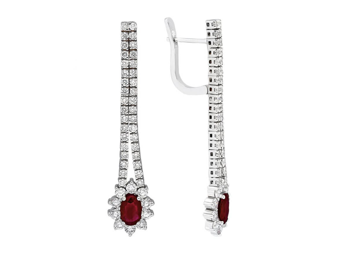 Diamond and oval cut ruby ​​earrings