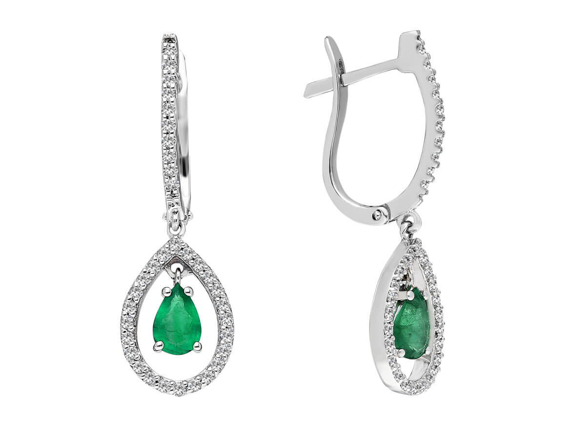 Diamonds and Pear Cut Emerald Earrings