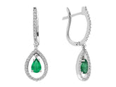 Boucles d'oreilles diamants et émeraudes taille goutte