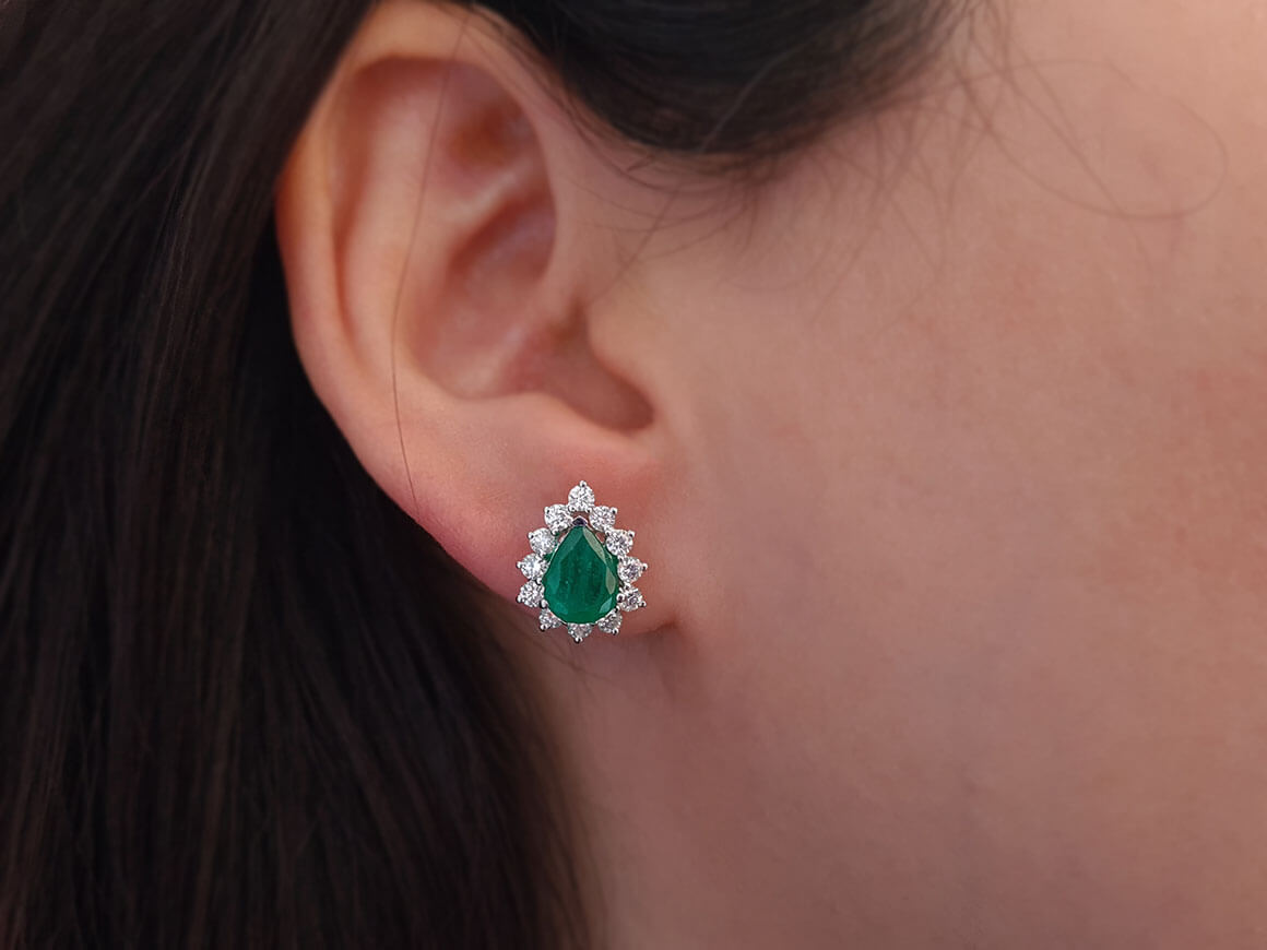 Diamond and Pear Cut Emerald Earrings