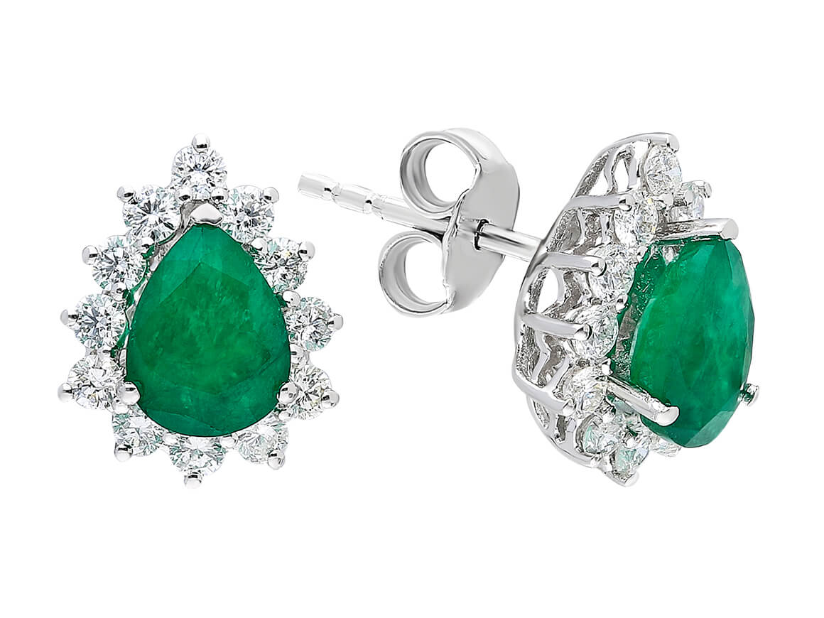 Diamond and Pear Cut Emerald Earrings