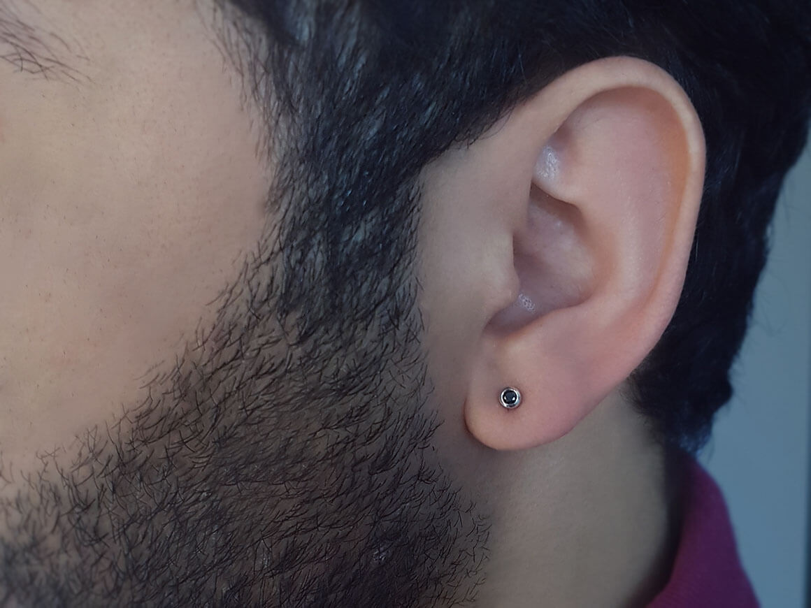 0.04 Carat Black Diamond Men's Stud Earrings