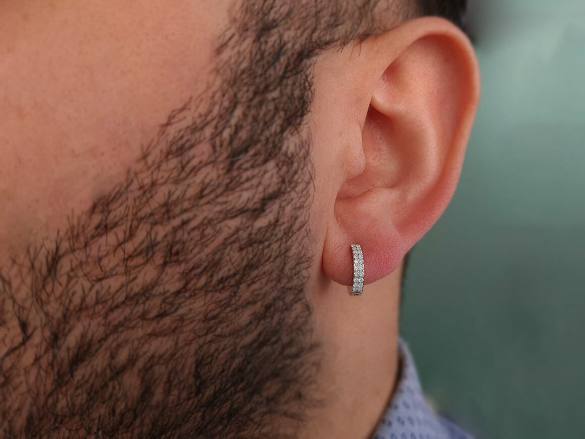 Double Row Diamond Men's Hoop Earrings