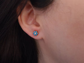 Boucles d'oreilles marguerite diamants et turquoise