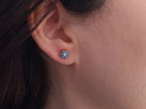 Boucles d'oreilles marguerite diamants et turquoise