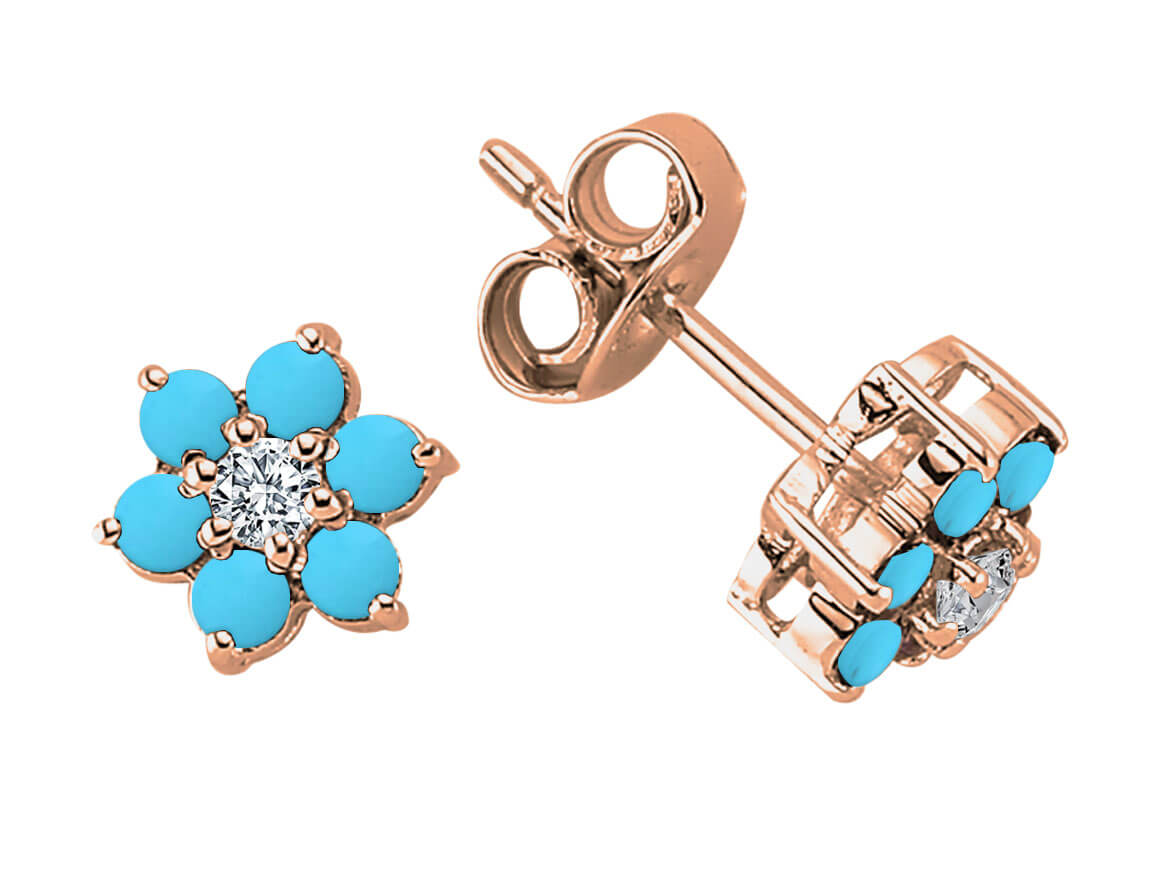 Boucles d'oreilles marguerite diamants et turquoise