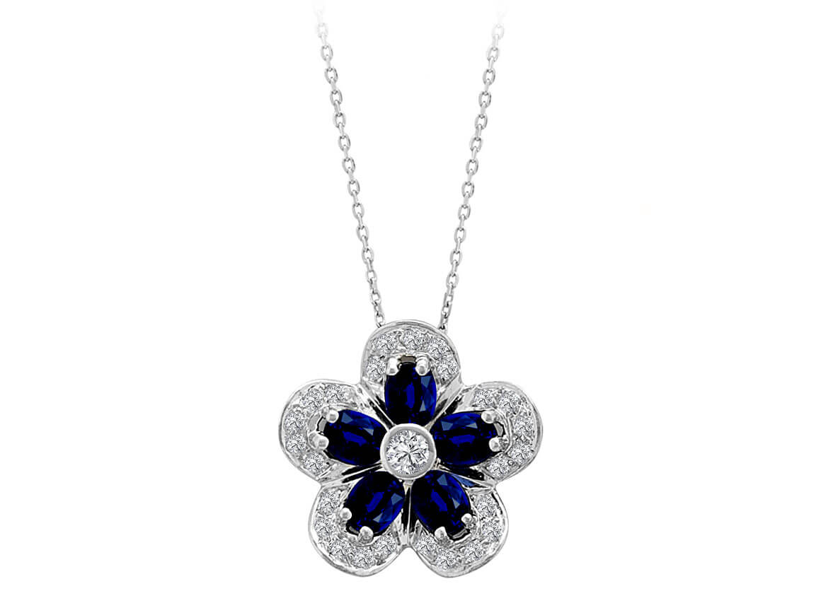 Diamond and Oval Cut Sapphire Violet Necklace