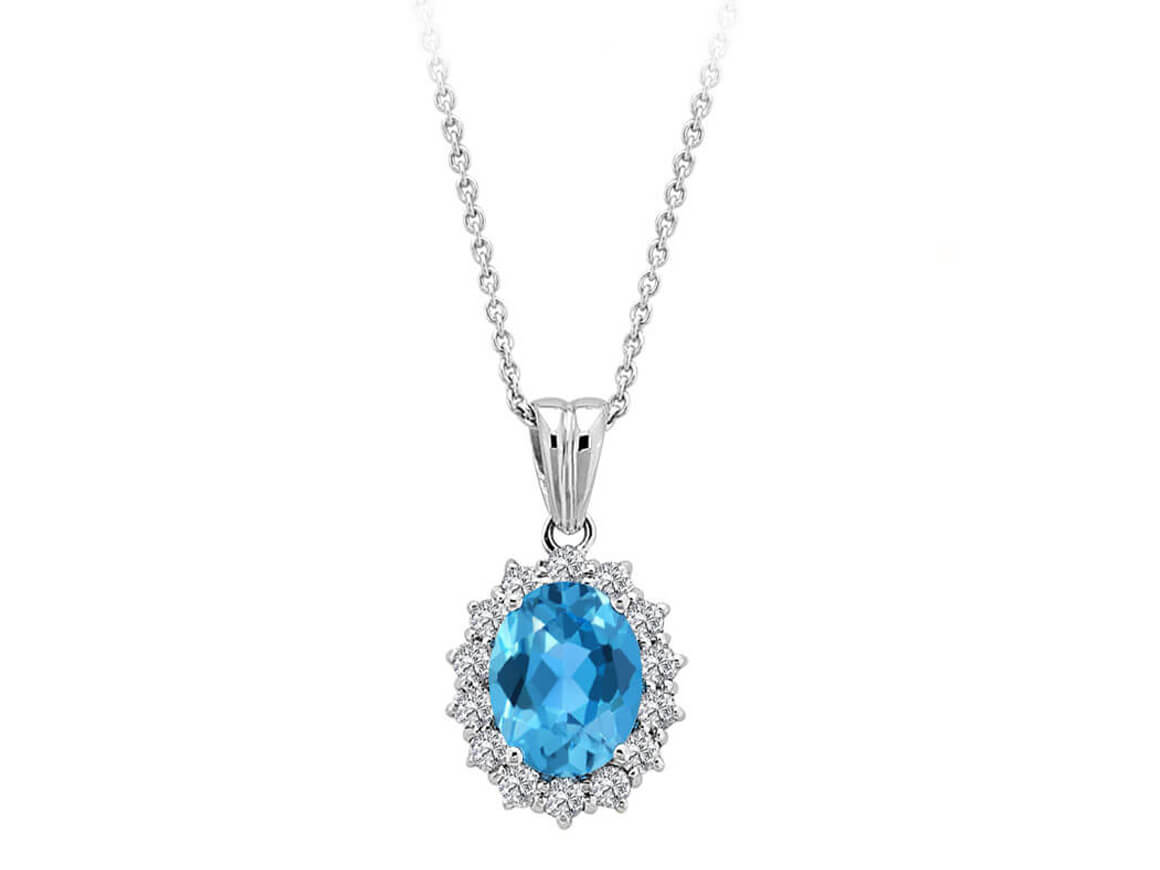 Diamond and Oval Cut Blue Topaz Necklace