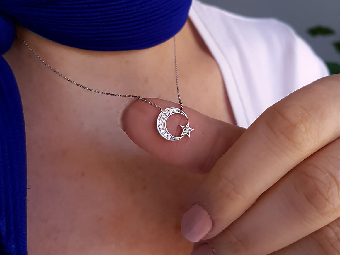 Diamond star and crescent necklace
