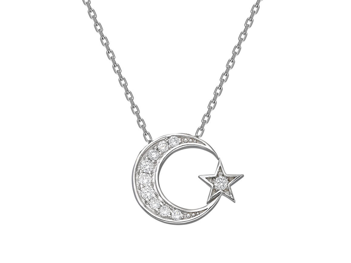Diamond star and crescent necklace