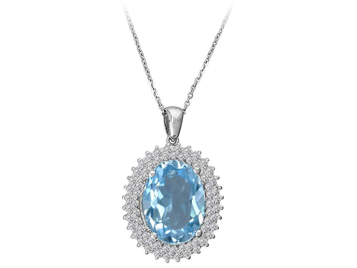 Diamant und Oval Blauer Topas Collier