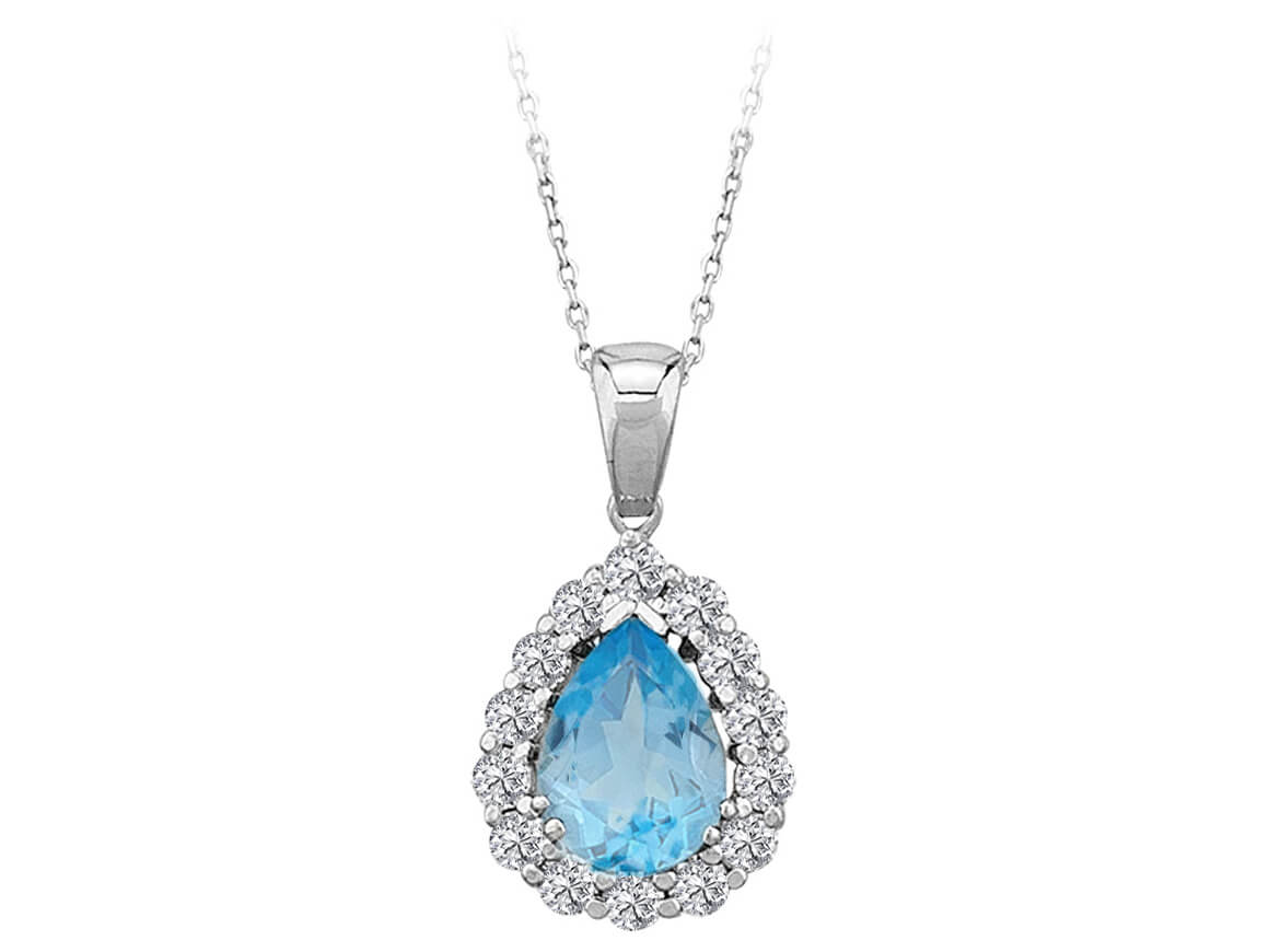 Diamant und Tropfen Blauer Topas Collier