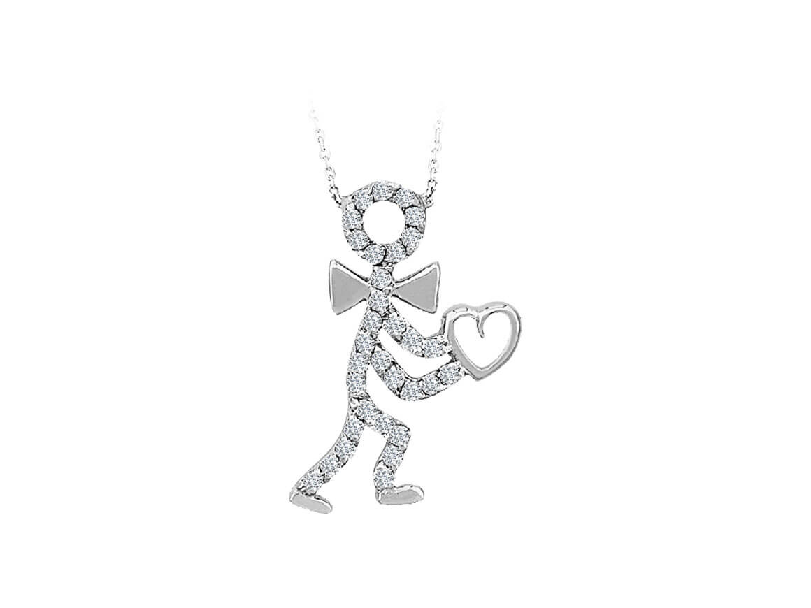 Diamond Stickman with Heart Necklace