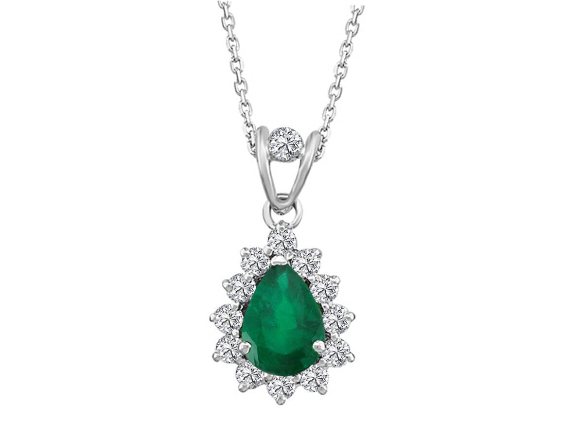 Diamant und Tropfen Schliff Smaragd Collier