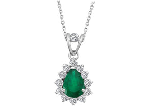 Diamant und Tropfen Schliff Smaragd Collier