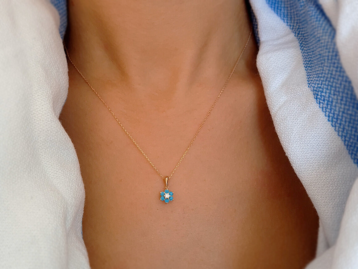 Diamond and Turquoise Daisy Necklace