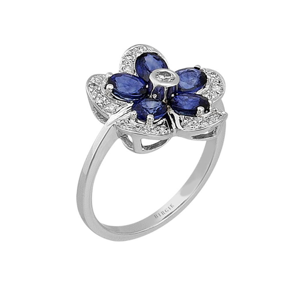 Bague Violette Diamant et Saphir Bleu Ovale