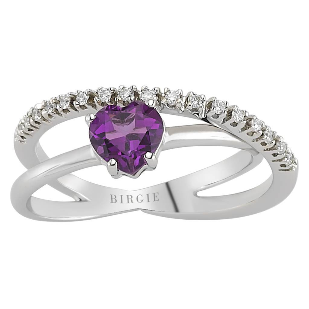 Bague diamant et améthyste coeur