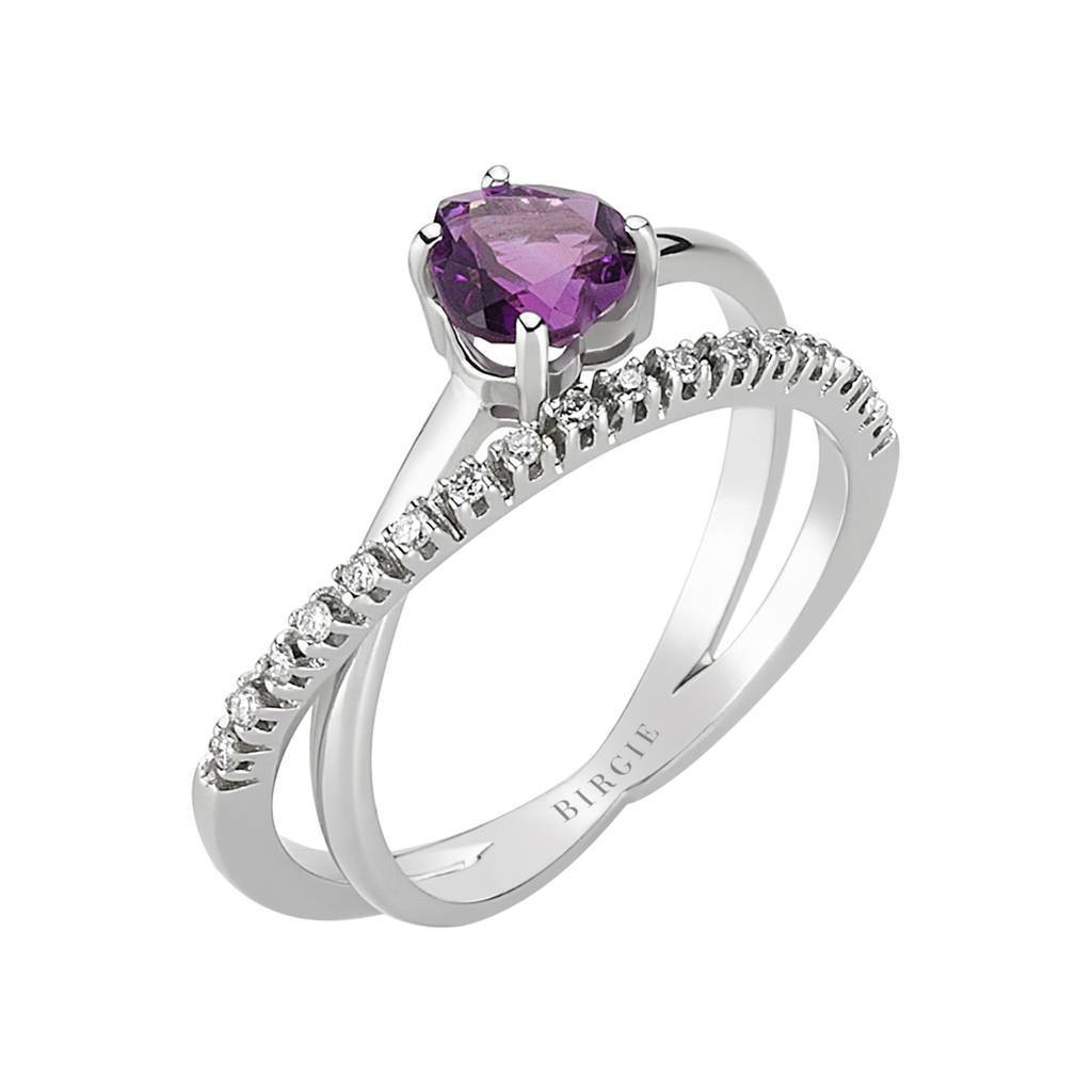 Bague diamant et améthyste coeur