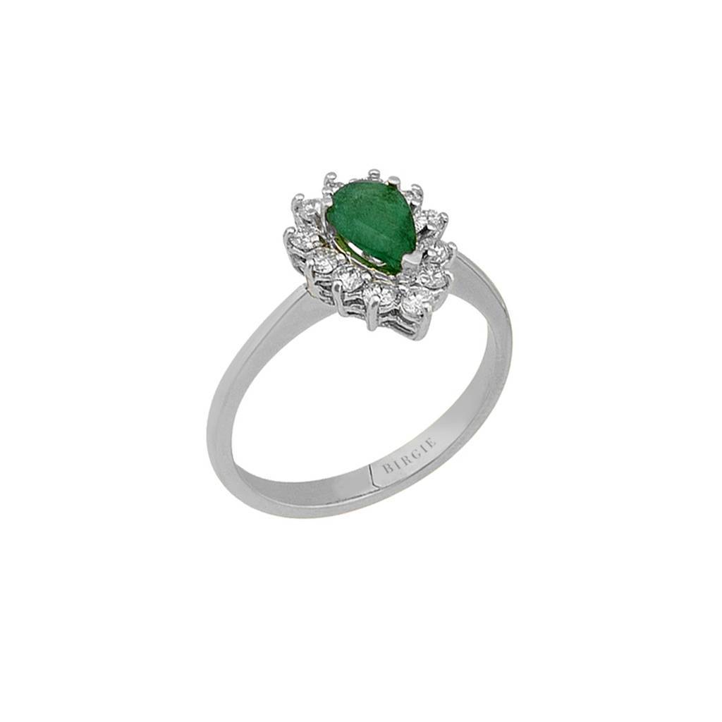 Bague diamant et émeraude en forme de larme