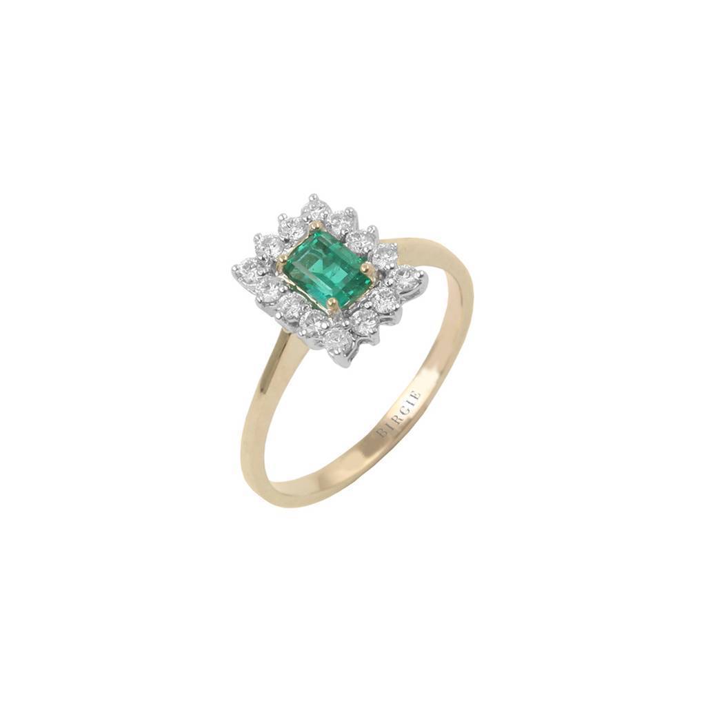 Bague diamant et émeraude octogonale