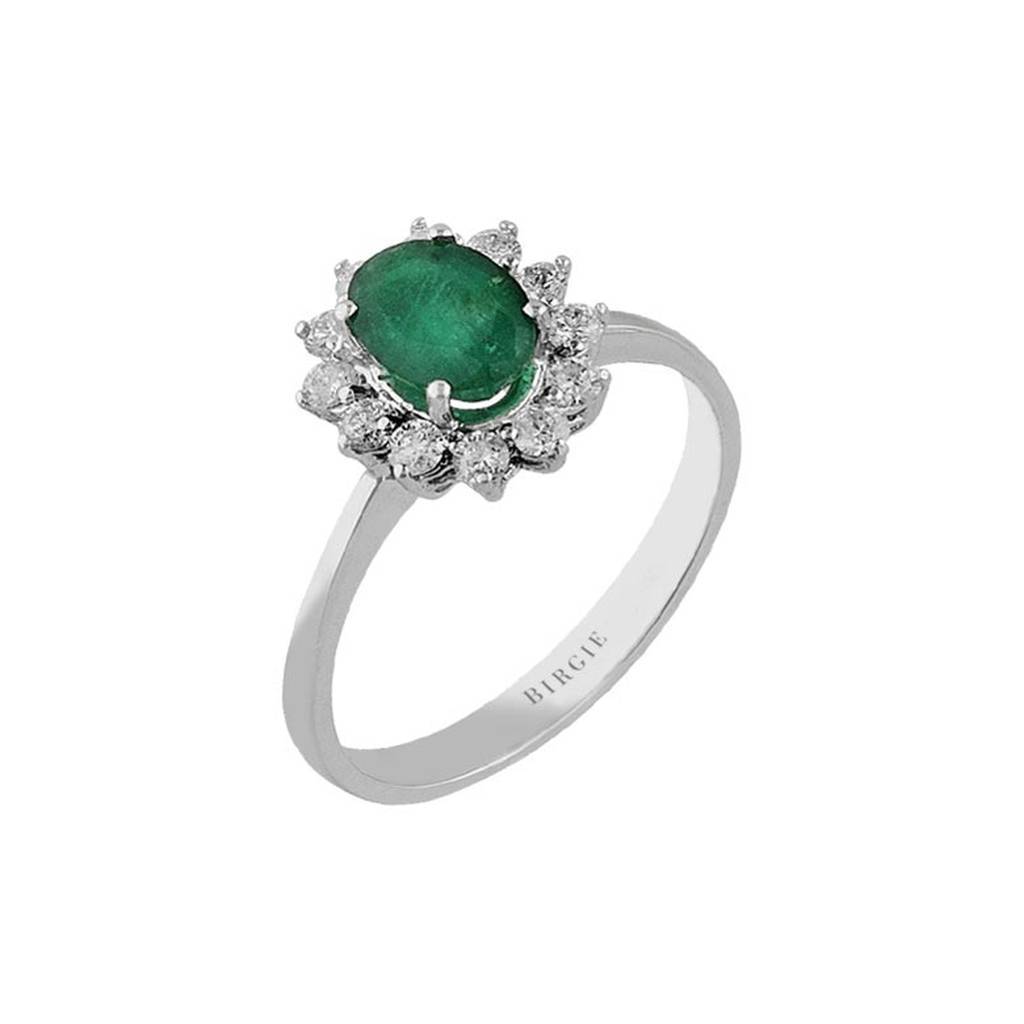 Bague diamant et émeraude ovale