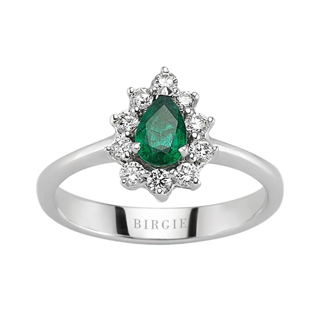 Bague diamant et émeraude en forme de larme