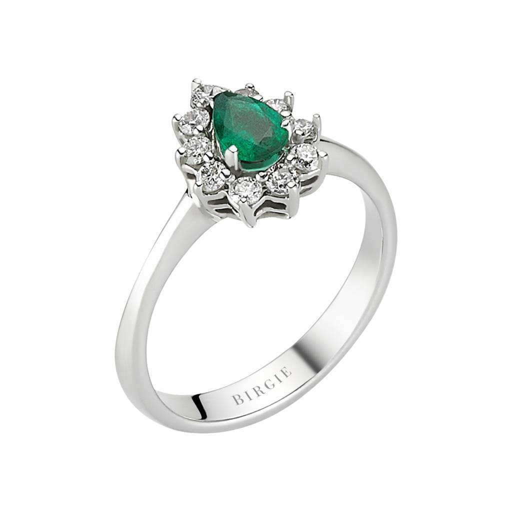 Bague diamant et émeraude en forme de larme
