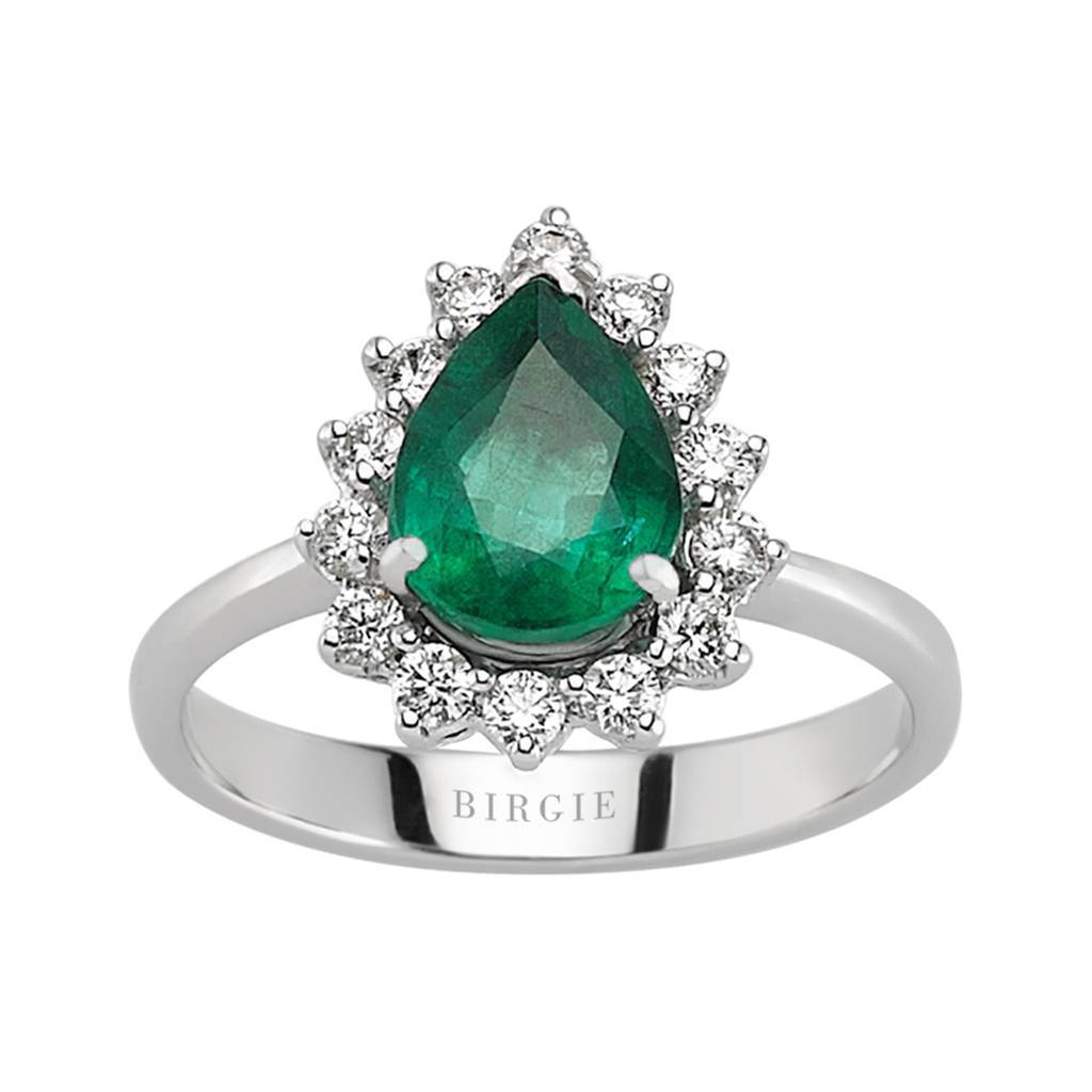 Bague diamant et émeraude en forme de larme