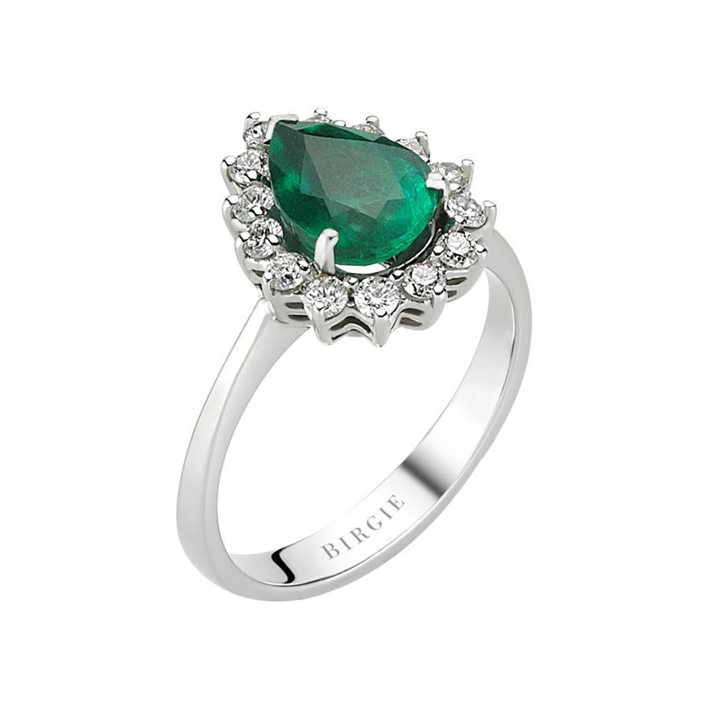 Bague diamant et émeraude en forme de larme