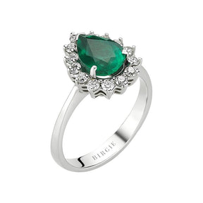 Bague diamant et émeraude en forme de larme
