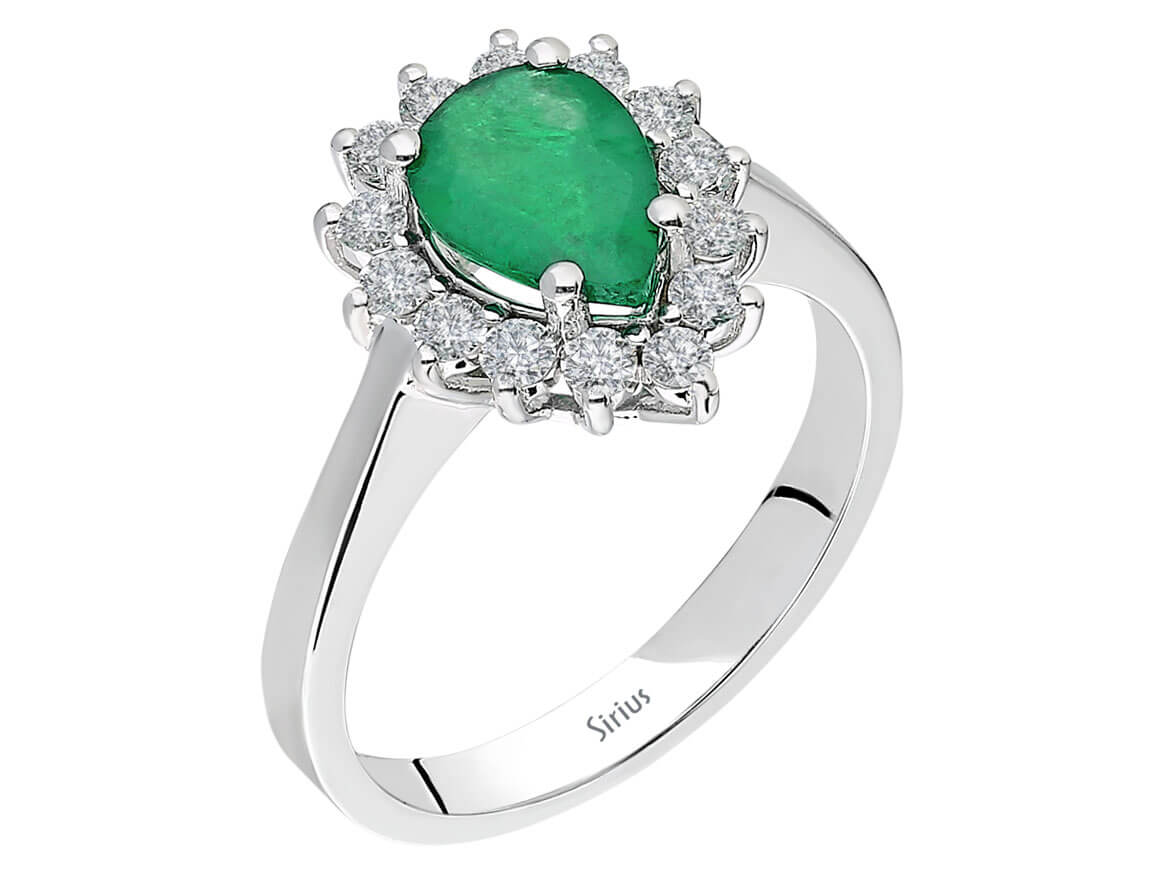 Bague diamant et émeraude en forme de larme