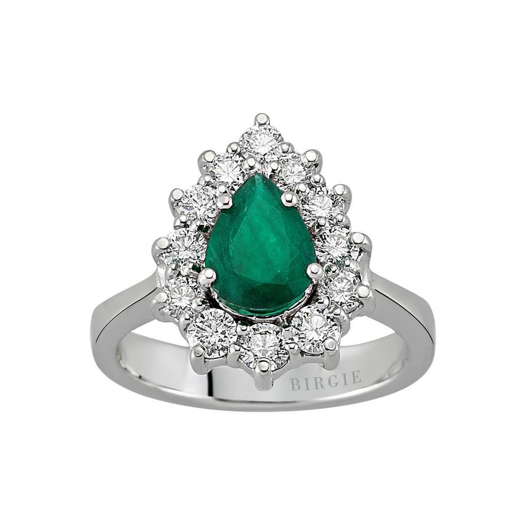Bague diamant et émeraude en forme de larme