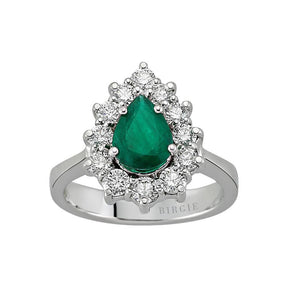 Diamond and teardrop emerald ring