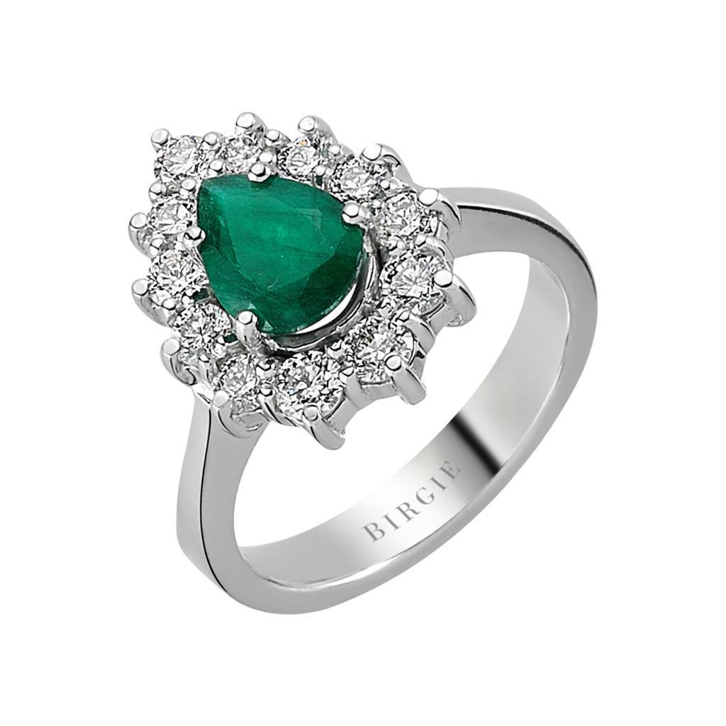 Bague diamant et émeraude en forme de larme