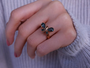 Black Diamond Dragonfly Ring
