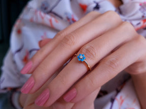 Bague marguerite diamant et turquoise