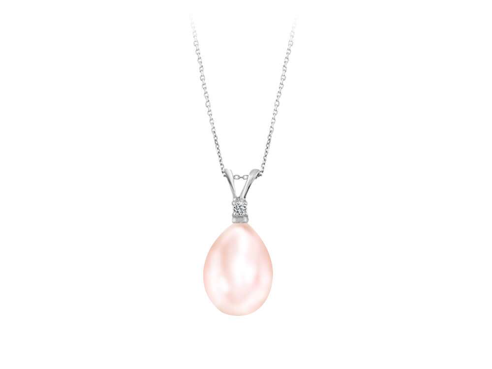 Collier de perles roses en diamant et en forme de larme