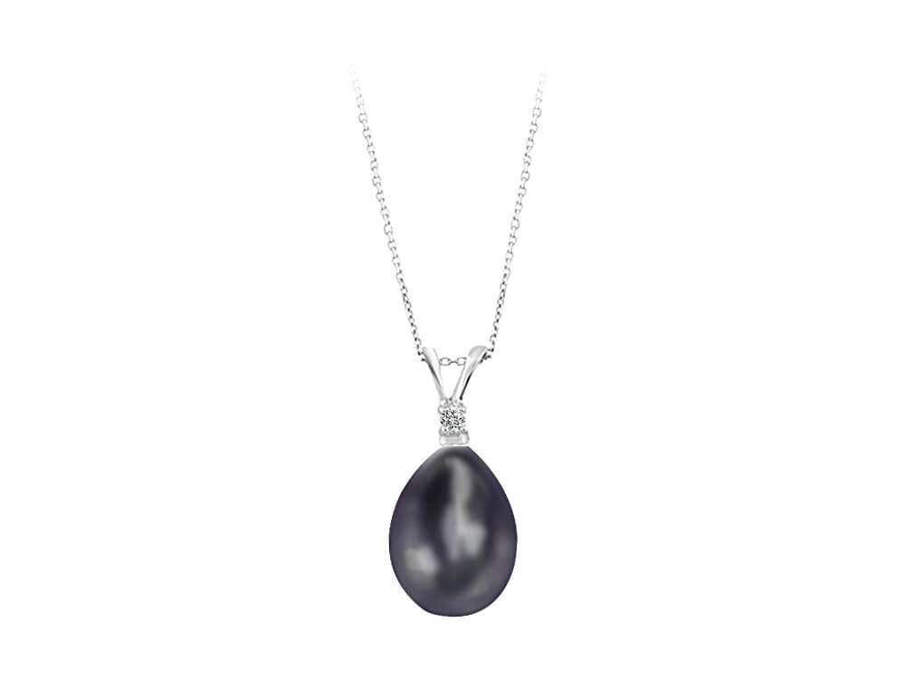 Collier de perles noires en diamant et en forme de larme