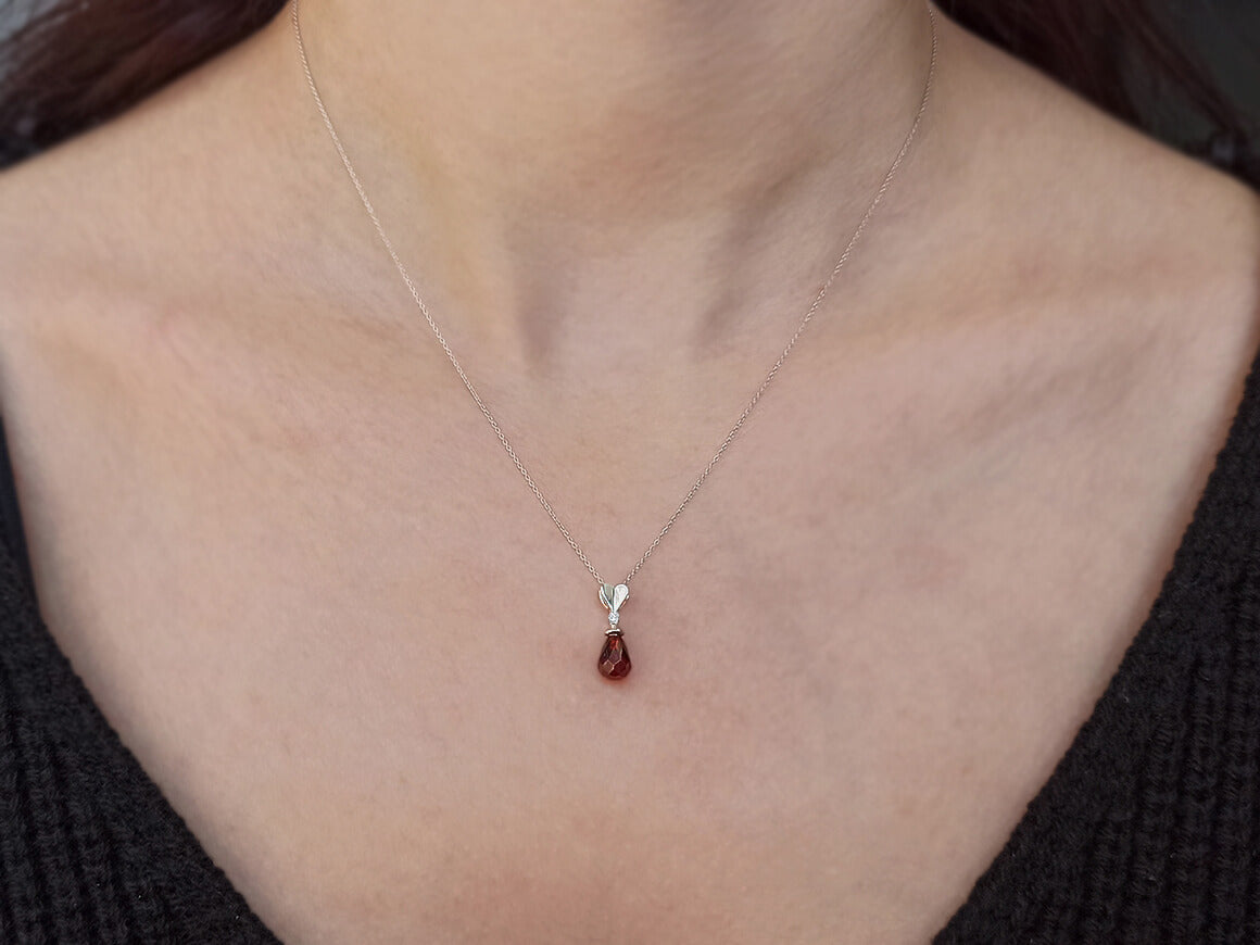 Diamond and Drop Garnet Necklace