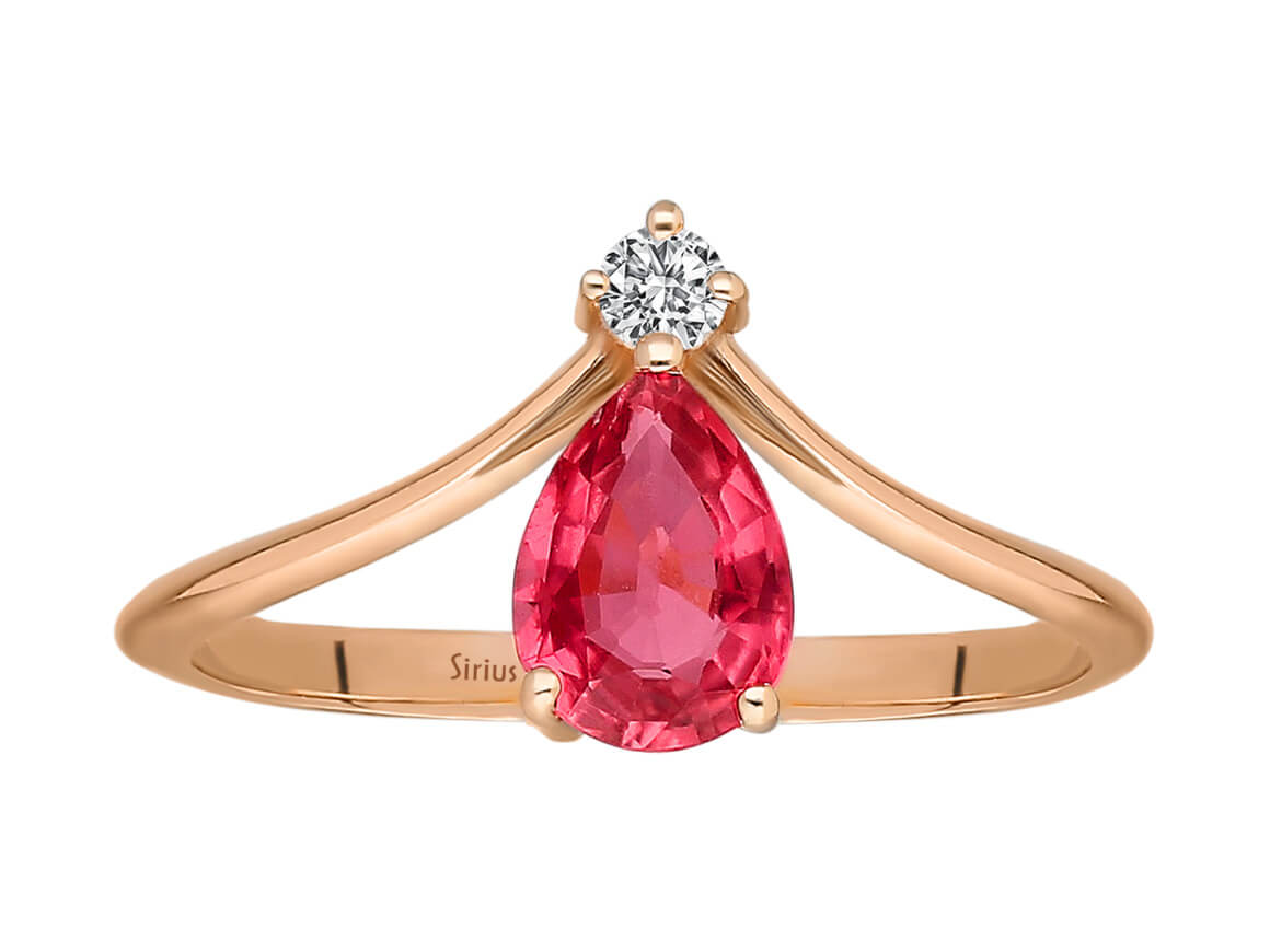 Bague diamant et tourmaline rose en forme de larme