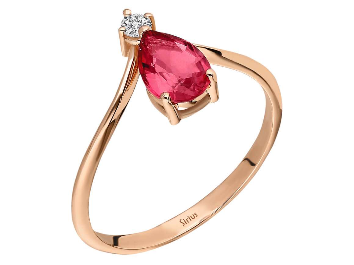 Bague diamant et tourmaline rose en forme de larme