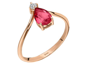 Bague diamant et tourmaline rose en forme de larme
